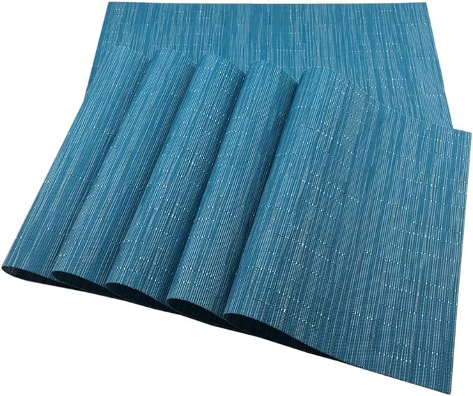 Placemats Set of 6 for Dining Table Heat-Resistant Washable Place Mats Woven Vinyl Kitchen Table Mats Easy to Clean,Blue