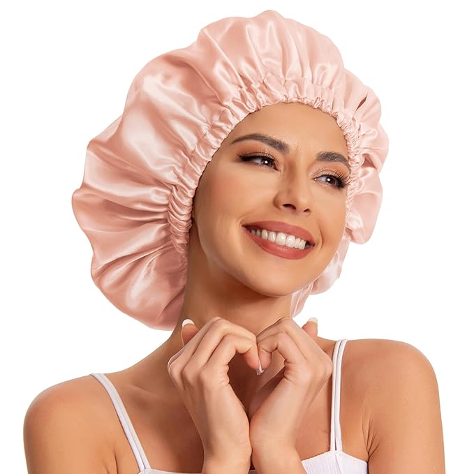 Satin Bonnet Silk Bonnet Hair Bonnet for Sleeping-Slouchy Beanie Hat Satin Sleep Cap for Women's Natural & Curly Hair(Peach Beige)