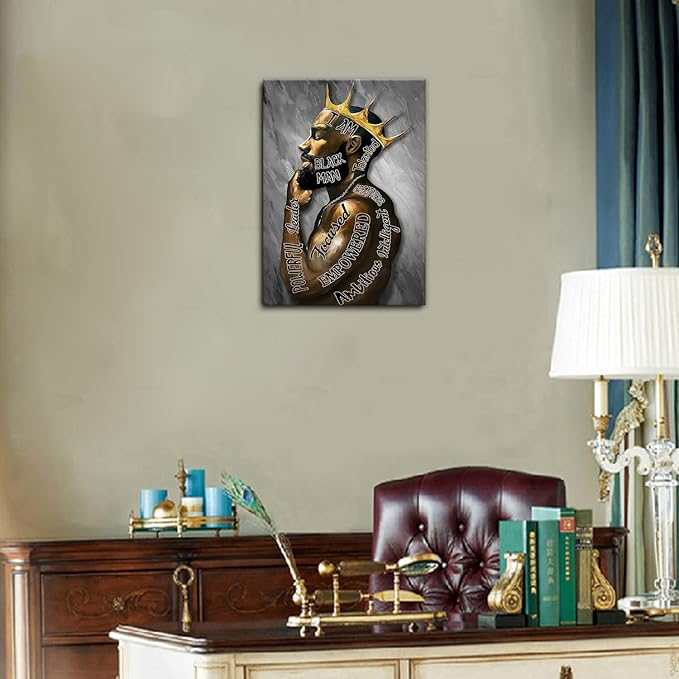 Framed African American Wall Art Man Portrait Wall Art Inspirational Black Man Motivational Quotes Afro King Poster Abstract Canvas Prints Painting Home Decor for Bedroom Living Room Ready to Hang