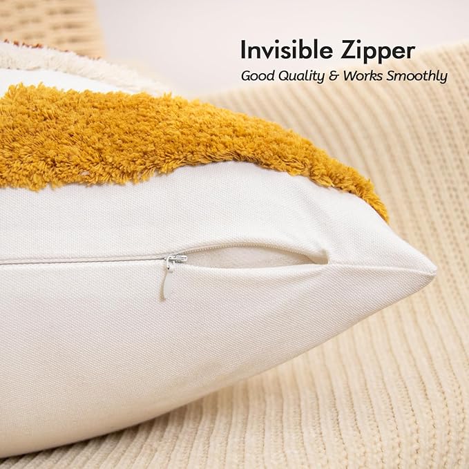 lifein 18x18 Pillow Covers Set of 2-Throw Pillow Cover,Tufted Boho Jacquard Pillow Covers,Farmhouse Decorative Pillow Cover,Pillow Cases for Gift,Couch,Sofa,Bed,Chair,Living Room,Home Decor(18x18inch)