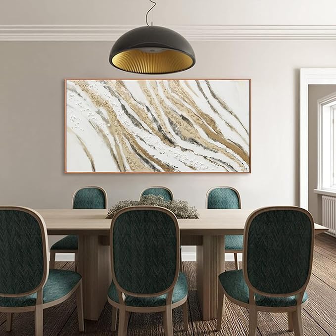 Abstract Wall Art Framed Artwork Abstract Painting With Golden And White Lines Decor Modern Canvas Wall Decor Suitable For Bedroom Apartment Office Dining Room Wall Decor Can Be Hang 24"X48"