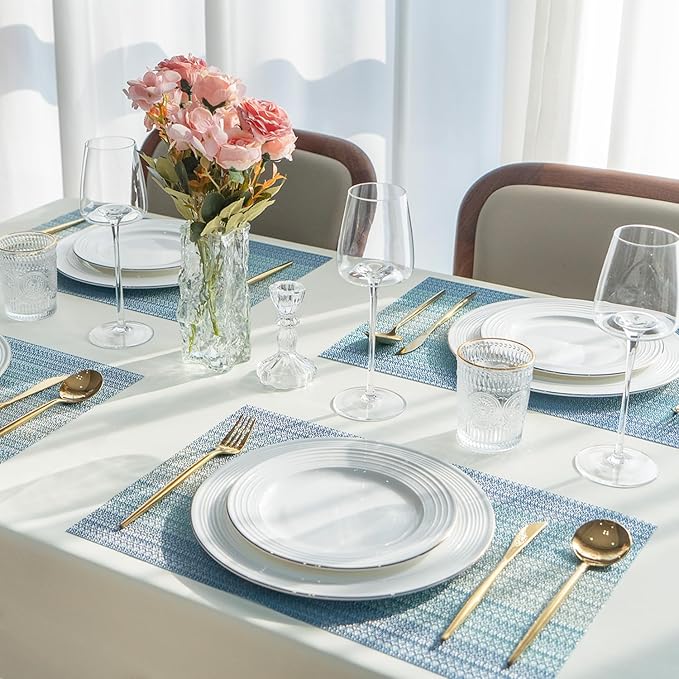 Placemats Set of 6 Vinyl/Plastic Woven Place Mats for Kitchen Table Indoor/Outdoor Washable Placemat Wipeable Dining Table Mats (Ocean Geode,6)