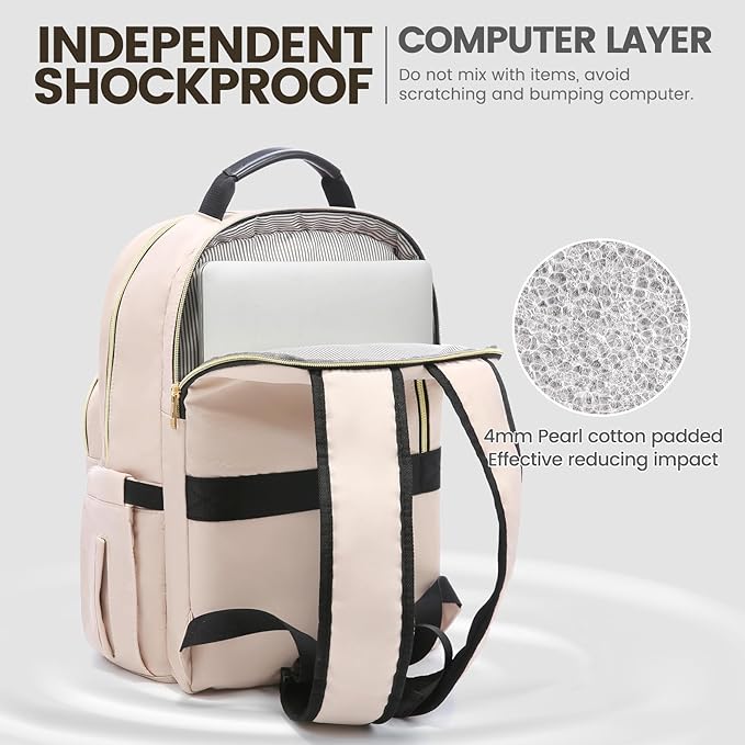 LOVEVOOK Laptop Backpack for Women 18.4 inch,Cute Womens Travel Backpack Purse,Professional Laptop Computer Bag,Waterproof Work Business College Teacher Bags Carry on Backpack with USB Port,Nude