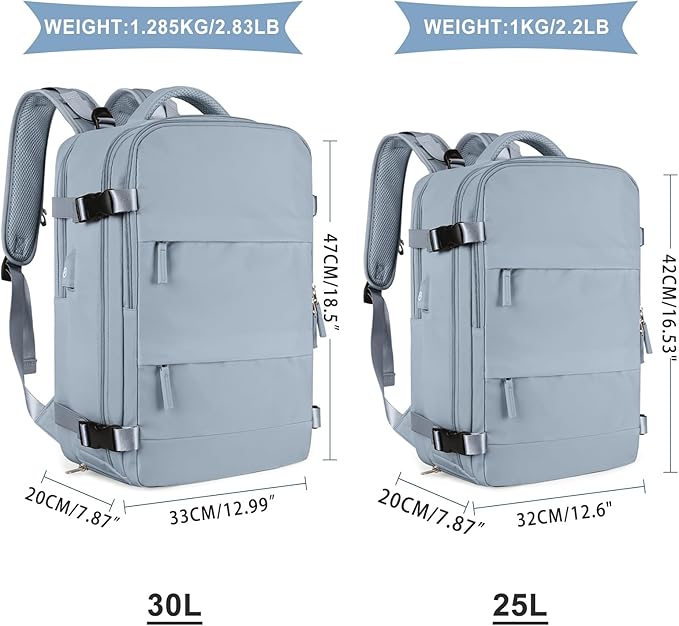 coowoz Large Travel Backpack For Women Men,Carry On Backpack Flight Approved,Hiking Backpack Waterproof Outdoor Rucksack Casual Daypack Fit 15.6 Inch Laptop Shoes Compartment (Gray Blue-L)