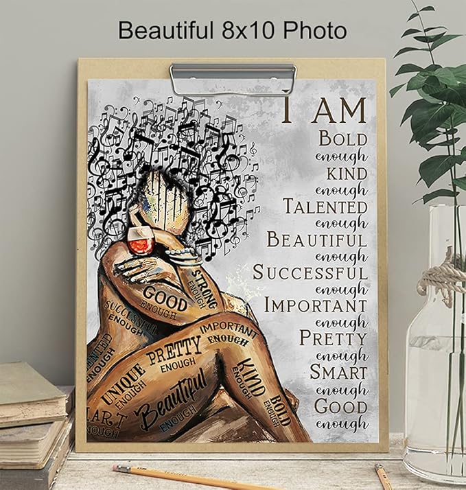Black Wall Art & Decor - African American Women Woman Girls - Afro Girl - Inspirational Gifts - Positive Quotes - Positive Affirmations - Motivational Posters - Bedroom, Living Room, Home Office