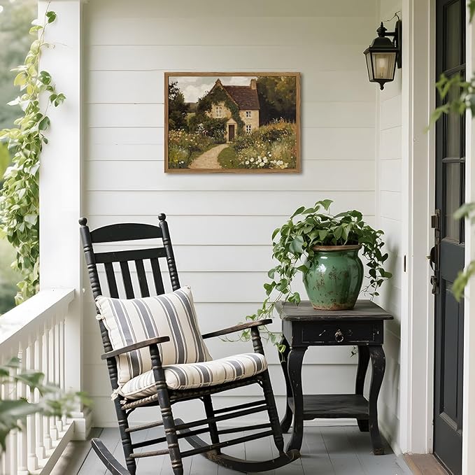 Vintage Farmhouse Wall Art, Retro Landscape Wall Decor Paintings, 3D Textured Hand Drawn Sandstone Nature Botanical Farm House Artwork for Bedroom Living Room 12x16 inch Wood Framed