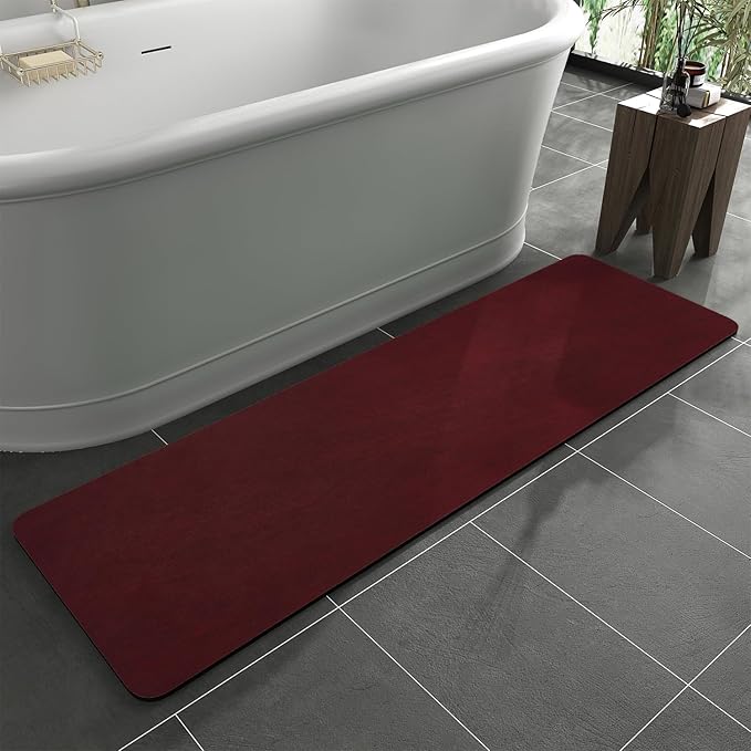 MontVoo -Bath Mat Rug-Rubber Backing Non Slip Quick Dry Absorbent Thin Bathroom Rugs Fit Under Door-Faux Suede Surface Bathroom Floor Mats-Shower Rug for in Front of Bathtub Shower Burgundy 24"X70"
