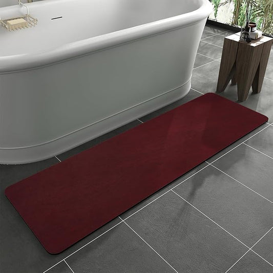 MontVoo -Bath Mat Rug-Rubber Backing Non Slip Quick Dry Absorbent Thin Bathroom Rugs Fit Under Door-Faux Suede Surface Bathroom Floor Mats-Shower Rug for in Front of Bathtub Shower Burgundy 24"X70"