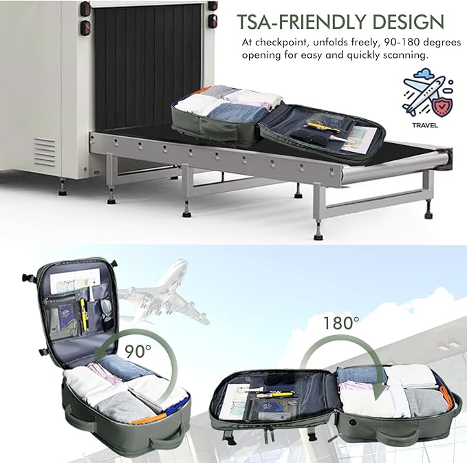 Beraliy Travel Backpack for Men Women, Airline Approved Personal Bag,17.3 Inch Laptop Backpack, Carry On Backpack for Hiking Overnight with USB Charging Hole, Olive-green