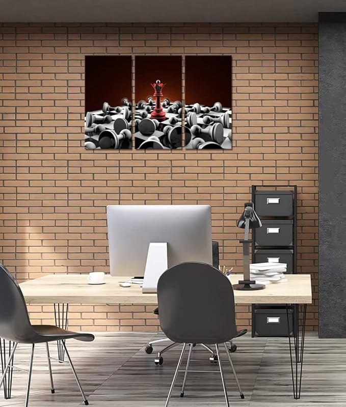 Queen Chess Wall Art Red and Gray Canvas Wall Decor Chess Pieces Print Painting for Living Room Bedroom Home Office Classroom Decoration Modern Ready to Hang (40''H x 60''W)