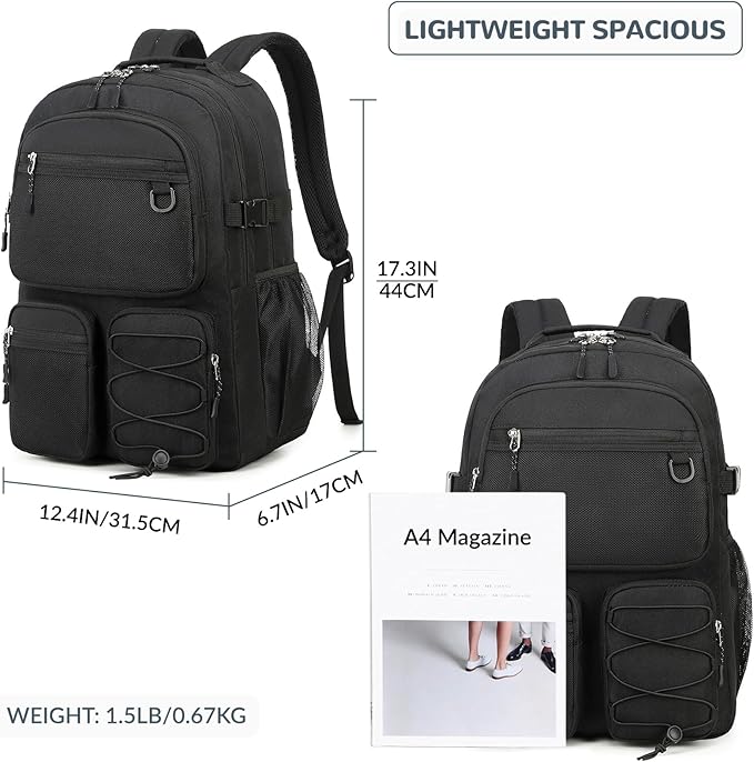 Lohol Water Resistant Daypack with Mulitiple Pockets for School Travel Outdoor College, 15.6 inch Laptop Backpack for Men and Women (Black)