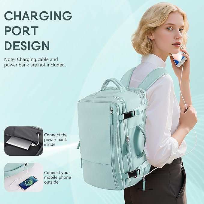 Beraliy Large Travel Backpack for Women Airline Approved, Carry On Backpack, 17 Inch Laptop Backpack, Personal Item Bag Casual Daypack Backpacks, Mint Green