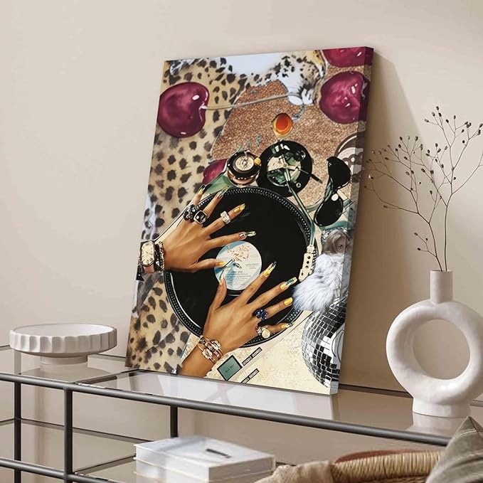 Trendy Leopard Wall Art Set of 3, Cheetah Wall Decor Aesthetic, Black Girl 8 Ball Poster Canvas Print Pictures Funky Lucky Artwork for Bedroom Living Room Framed 12x16 inch
