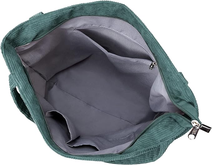 KALIDI Women Corduroy Tote Bag Zipper Casual Tote's Handbag Big Capacity Shoulder Bag with Pockets