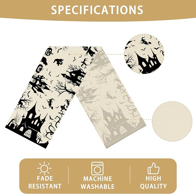 Halloween Burlap Table Runner Seasonal Spring Fall Kitchen Dining Linen Table Decoration for Indoor Outdoor Home Party Dinner 13x72 Inch