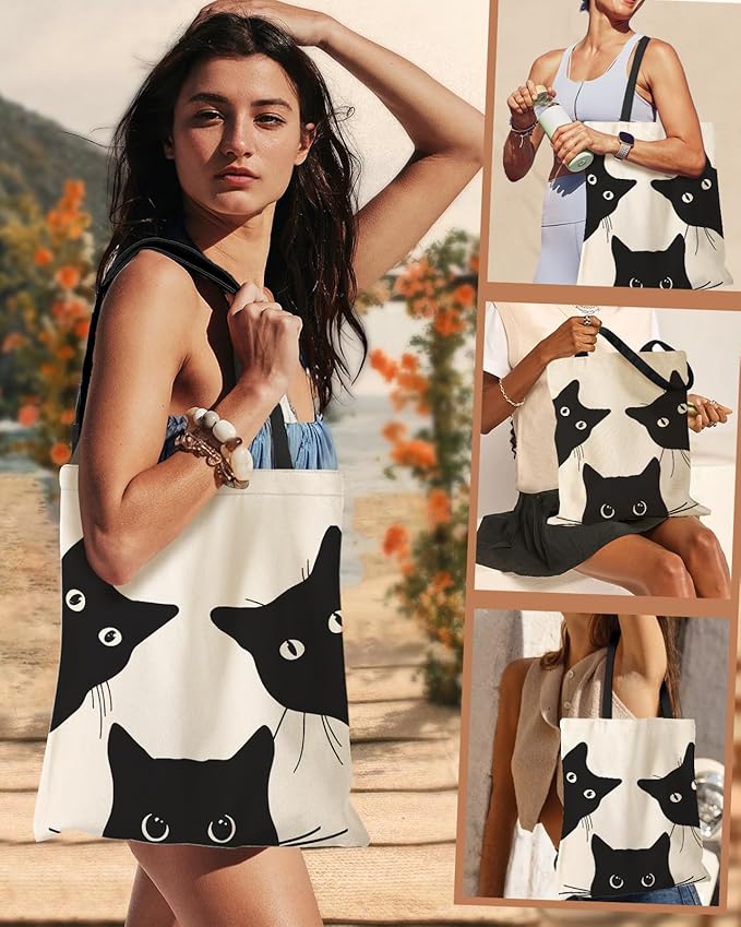 Aesthetic Canvas Tote Bag with Inner Pocket for Women, Cloth Cotton Totes Bag with Pattern for Shopping, Gym