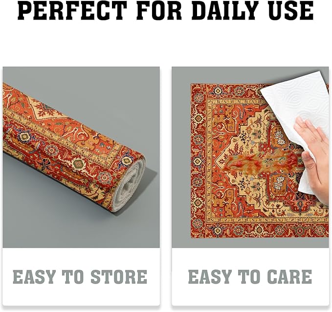 Giwawa Boho Ethnic Placemats Set of 4 Vintage Orange Brown Retro Flower Decorative Linen Table Place Mats 12"x18" Rustic Country Style Floral Place Mats Heat Resistance for Kitchen Dining Farmhouse