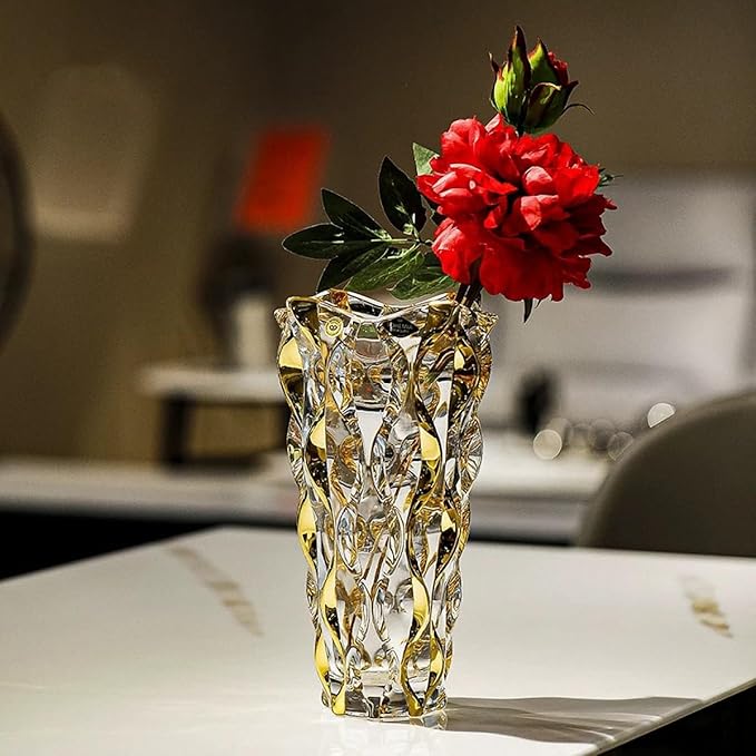 Hand Painted Gold Vase 11" Tall,Flower Vase Decor for Home Dining Table Living Room,Office Wedding Holiday Party,Handmade Decorative Flower Vase.