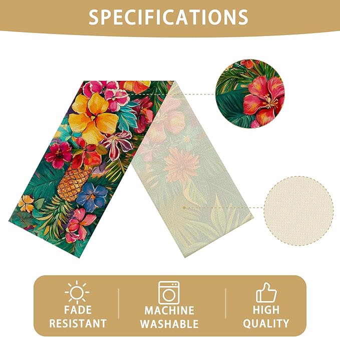 Pineapples Abstract Art Painting Burlap Table Runner Seasonal Spring Fall Kitchen Dining Linen Table Decoration for Indoor Outdoor Home Party Dinner 13x72 Inch