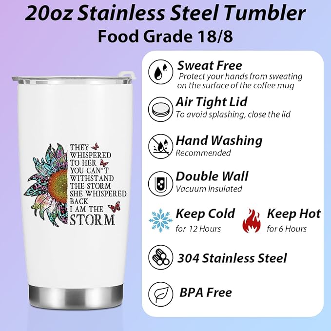 Sunflower Gifts for Women Tumbler, Inspirational Birthday Christmas Butterfly Gifts, Sunflower Stuff Accessories Coffee Mug Stainless Steel Vacuum Insulated Double Wall Travel Cup with Lid，20oz