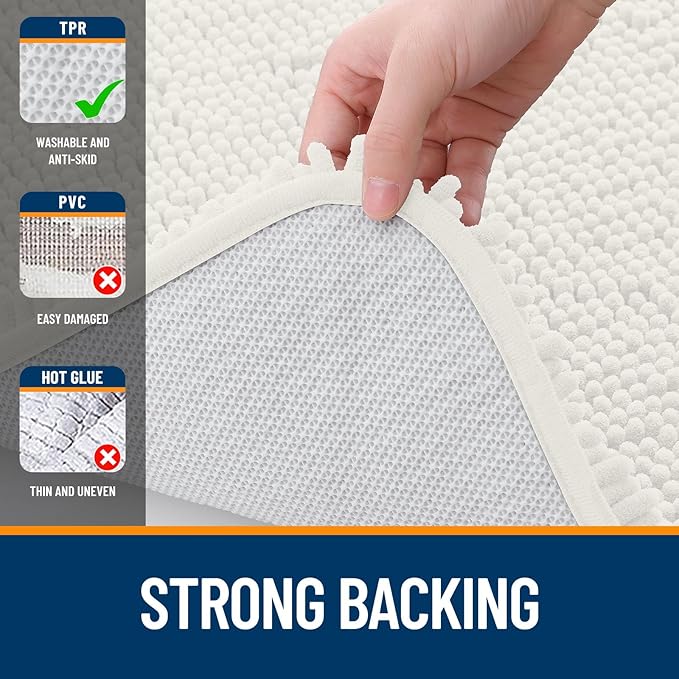 OLANLY Bathroom Rugs 36x24, Extra Soft Absorbent Chenille Bath Rugs, Rubber Backing Quick Dry, Machine Washable Bath Mats for Bathroom Floor, Tub and Shower, Home Decor Accessories, Ivory