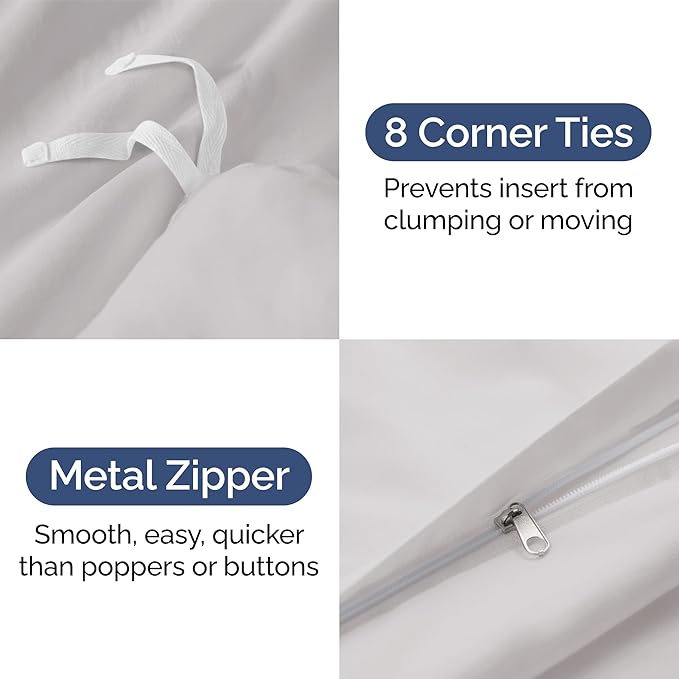 Duvet Cover King Size Set - Extra Soft King Size Duvet Cover 104 x 90 with 2 Pillow Shams - Hotel Luxury Easy Care and Fade Free w/Zipper Closures & Ties - Comfy Breathable Bedding Set (French Grey)