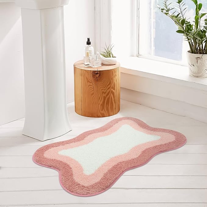 HAOCOO Pink Bathroom Rugs Washable, 18x25 inch Soft Non Slip Funny Bathroom Decor Cute Bath Mat, Luxury Soft Microfiber Absorbent Bathmat Floor Carpet for Shower Tub Bedroom
