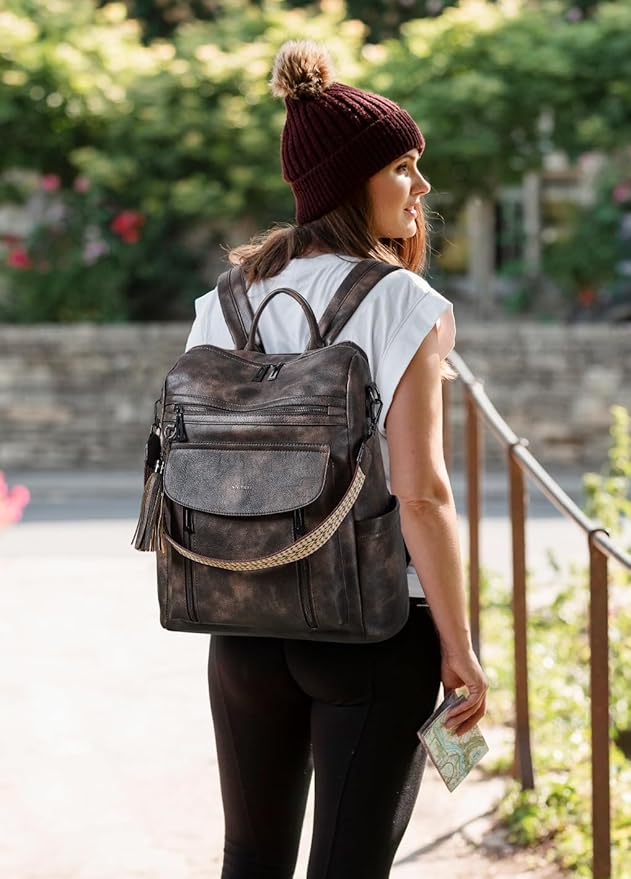 Shrrie Laptop Backpack for Women 15.6 inch,Travel Leather Backpack Purse Nurse Teacher Carry on Backpack Computer Bag,Professional Water-Resistant College Business Work Casual Daypack,Two-toned Coffee