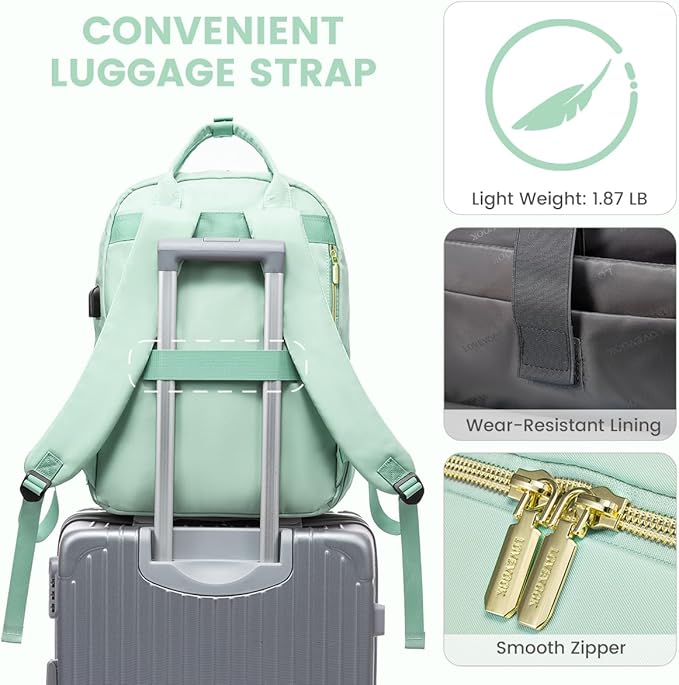 LOVEVOOK 15.6 Inch Laptop Backpack for Women,Fashion Work Travel Backpack,Waterproof Day Pack Purse for Teacher Nurse Green