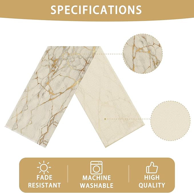 Marble Burlap Table Runner Seasonal Spring Fall Kitchen Dining Linen Table Decoration for Indoor Outdoor Home Party Dinner 13x72 Inch