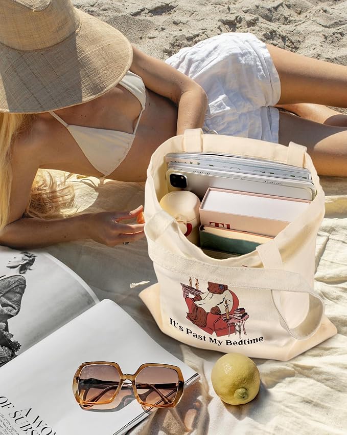 Aesthetic Canvas Tote Bag with Inner Pocket for Women, Cloth Cotton Totes Bag with Pattern for Shopping, Gym