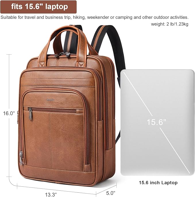 Shrrie 15.6" Laptop Backpack,Business Work Backpack Briefcase,Durable Computer Backpack for Office,Travel,College,Two-toned Brown