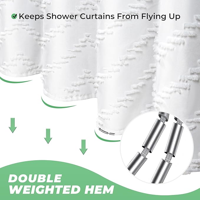 Small Stall White Boho Fabric Shower Curtain, 36x72 Half Size, Textured Tufted Chevron Striped Minimalist Cloth Bathroom Shower Curtain