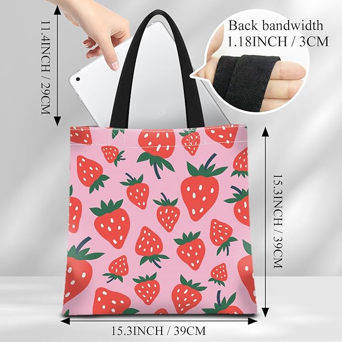 Canvas Tote Bag for Women，Cute Heavy-Duty Shoulder Bag with Zipper Pocket -Travel Tote for Grocery, Gym,Shopping