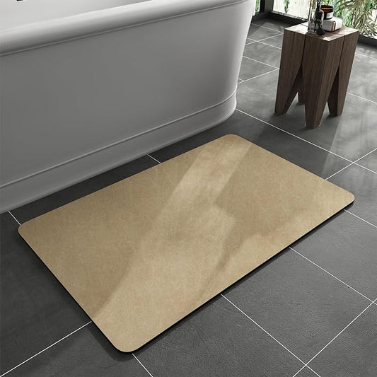 MontVoo -Bath Mat Rug-Rubber Backing Non Slip Quick Dry Absorbent Thin Bathroom Rugs Fit Under Door-Faux Suede Surface Bathroom Floor Mats-Shower Rug for in Front of Bathtub Shower Beige 16"x24"