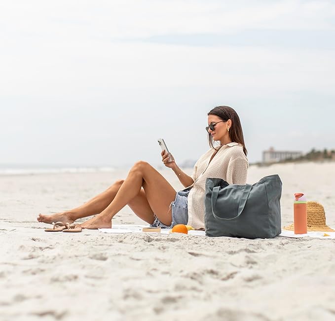 VeraMia Canvas Grocery Bag 3pc XL Set with Real Pockets, Long Shoulder Strap and Short Handle. Heavy Duty, Foldable, Washable