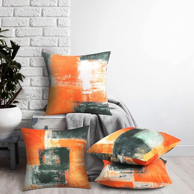 Decorative Throw Pillow Covers Burnt Orange Cushion Cover Taupe Abstract Art Painting 4 Pcs Pillowcase 18x18 Inch for Sofa Couch Bedroom Living Room Outdoor Home Décor