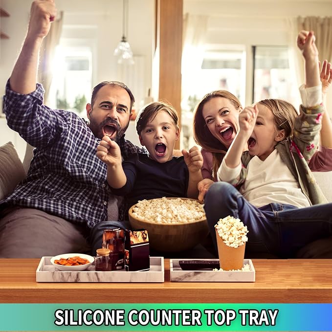 BBK Bathroom Vanity Tray - 2 Pack (7.8" and 11.8") Silicone Bathroom Trays for Counter, Perfume Key Trinket Ring Tray, Decor Soap Dispenser Countertop Tray for Kitchen Sink Organization (Marble Gray)