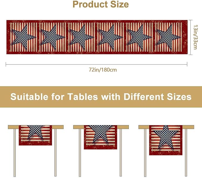 Star 4July Burlap Table Runner Seasonal Spring Fall Kitchen Dining Linen Table Decoration for Indoor Outdoor Home Party Dinner 13x72 Inch