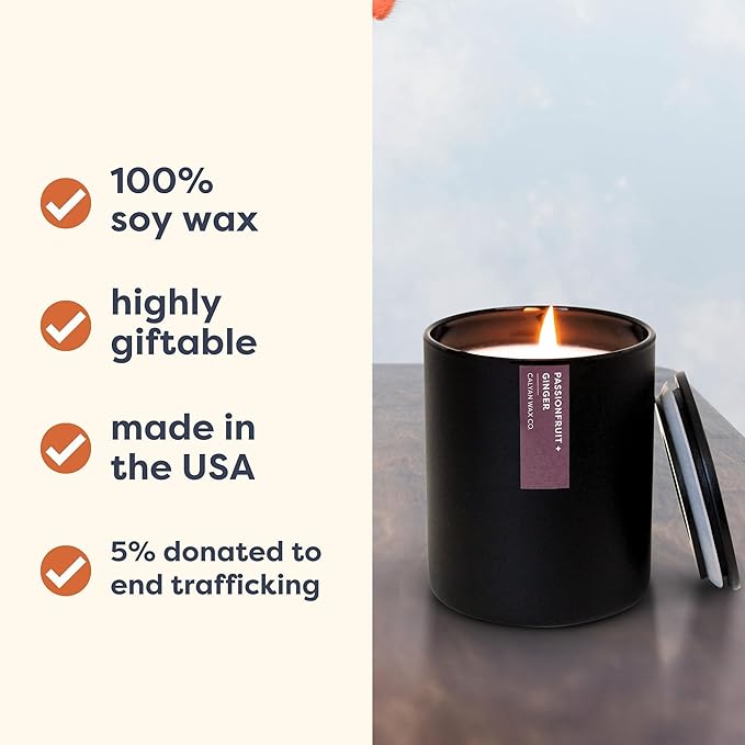 Calyan Wax Co. Soy Wax Candle, Passionfruit + Ginger Scented Candle, 75 Hour Burn Time, Aromatherapy Soy Candles, Non Toxic & Vegan Soy Wax, Black Tumbler Scented Candles, 13oz