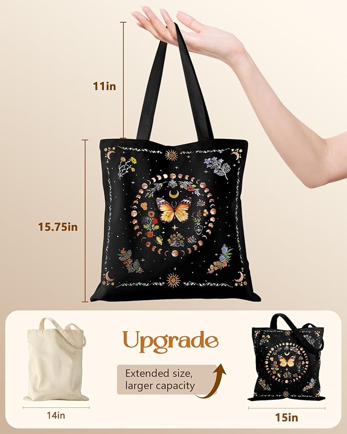 Canvas Tote Bag for Women - Aesthetic Canvas Totes with Pockets Cute Reusable Cloths Ladies Shoulder Bag