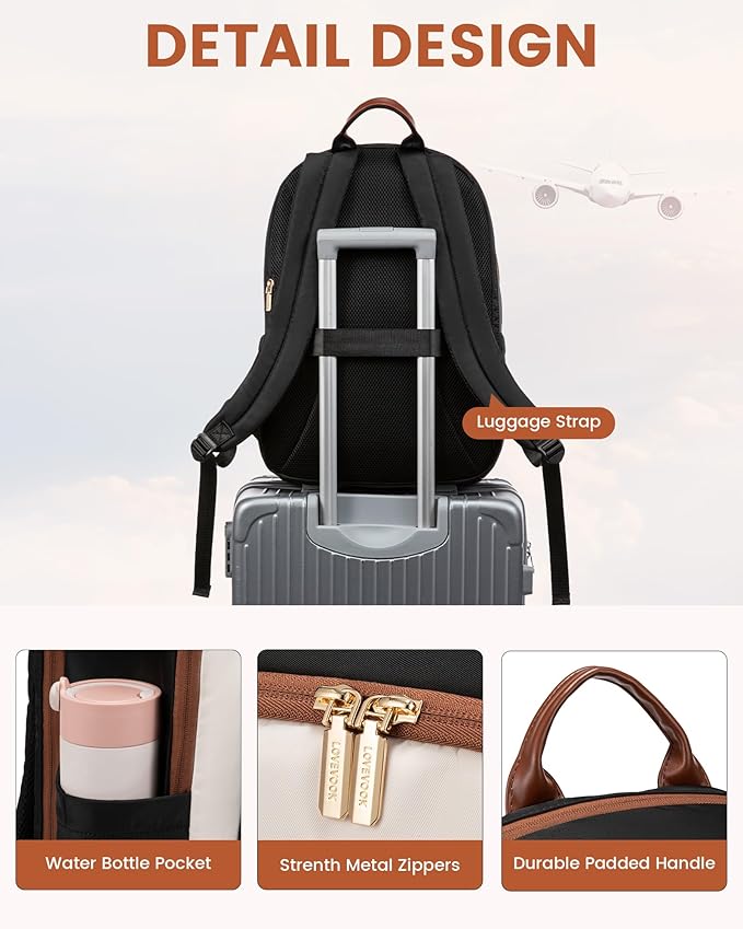 LOVEVOOK Laptop Backpack for Women, 17.3 Inch Work Backpack Purse, Large Capacity Casual Daypack, Business Computer Backpack, Travel Backpack for Nurse, Teacher, Black-White-Brown