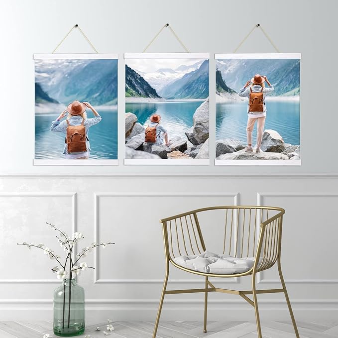 3 Pack Magnetic Poster Hanger Frame 12 Inch White, 12x18 12x16 12x24 Poster Frame Wood Magnet Frames Hangers for Photos, Pictures, Prints, Maps, Canvas Artwork,Diamond Art Painting