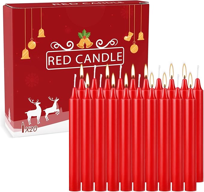 Set of 20 Red Spell & Chime – Premium Mini Taper Candles for Rituals, Prayer, Birthdays, Meditation, Altar - 4 Inch Tall, Unscented (Red)