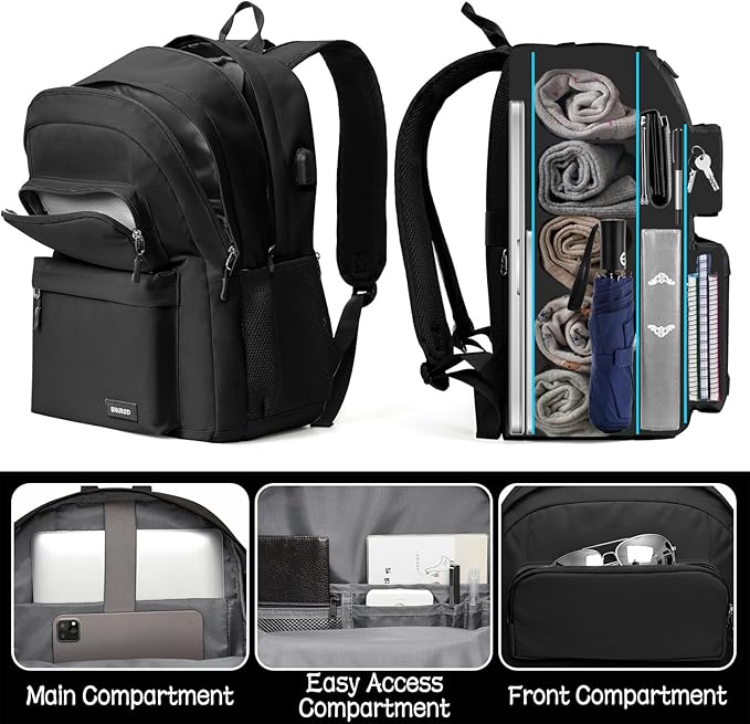 Backpack for School Teen Boys and Girls, School Backpack for Men and Women, Large Kids Bookbag with USB Charging Port Fit 15.6 Inch Laptop/Notebook, Black