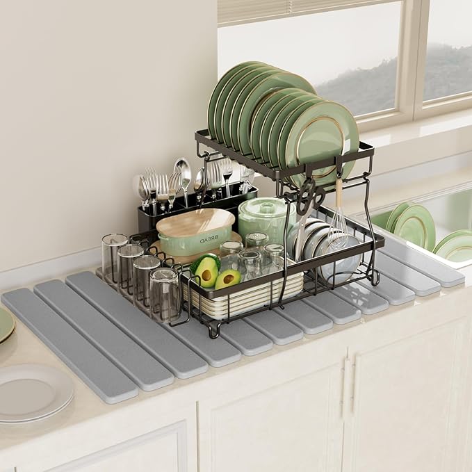 Large Stone Bath Mat 31.5 x 19.7in, Quick Dry Stone Drying Mats for Bathroom, Super Absorbent Foldable Bath Stone Mat, Non Slip, Large Diatomaceous Earth Dish Drying Mat for Kitchen Counter