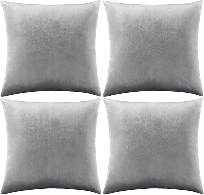 GIGIZAZA Decorative Throw Pillow Covers 20 x 20, Deep Grey Sofa Pillow Covers Velvet, Set of 4 Decor Square Cushion Covers