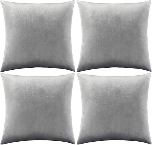 GIGIZAZA Decorative Throw Pillow Covers 18 x 18,Deep Grey Soft Pillow Covers Velvet,Set of 4 Decor Square Cushion Covers