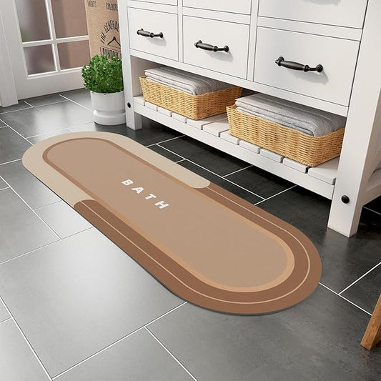MontVoo Bath Mat Runner - Long Non Slip Absorbent Quick Dry Thin Bath Rug for Bathroom Floor Mat - Rubber Backed - Stain Resistant - Easy Care - Brown17 x50