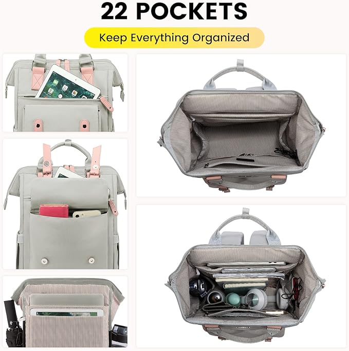 LOVEVOOK Laptop Backpack for Women School Work Travel Backpack Purse, College Bookbag Nursing Backpack Business Computer Bag Doctor Nurse Bags, 15.6 Inch, Light Grey-pink